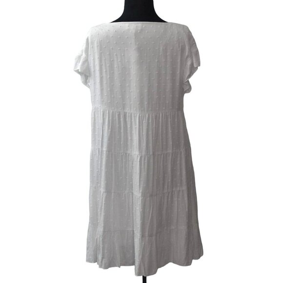 Socialite White Swiss Dot Tiered V-Neck Short Sleeve Dress S Boho BabyDoll - Picture 2 of 7